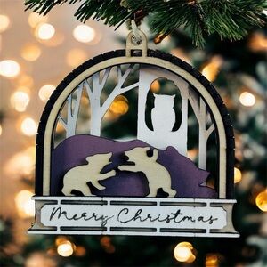 3/$20 Wooden Ornament – Bears in the Forest Scene